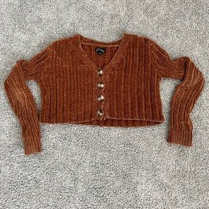 art class- chenille orange/brown cropped cardigan
